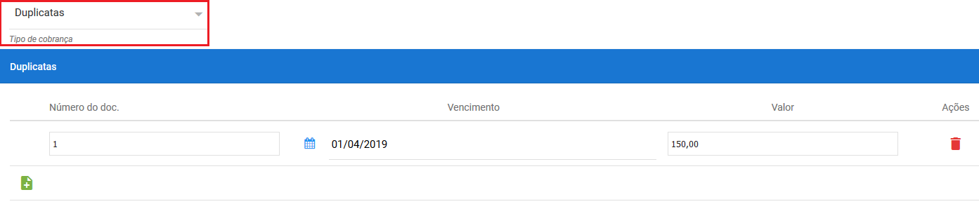 Tipo de cobrança